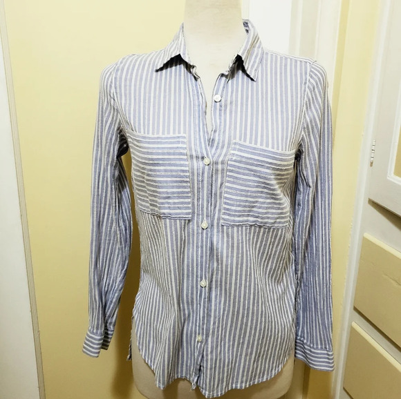 Old Navy Button Down Shirt | Striped Blue | Sz XS - Picture 1 of 4